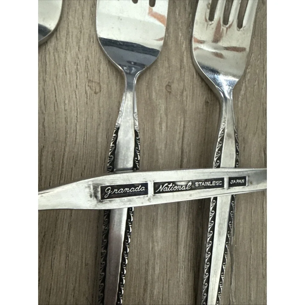4 PCs Vintage National Granada Salad Fork Stainless Steel 6.75